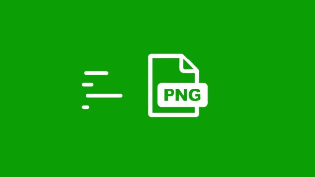Png file icon with motion speed lines on green background for digital file format representation.