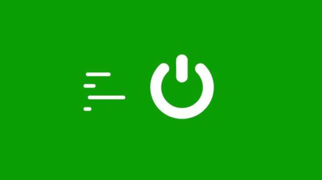 Power button animation on green screen background depicting fast activation and energy boost.