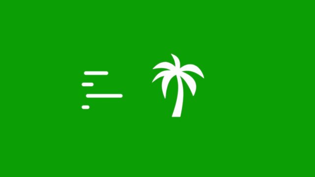 Animated palm tree icon with wind motion effect on green screen background.