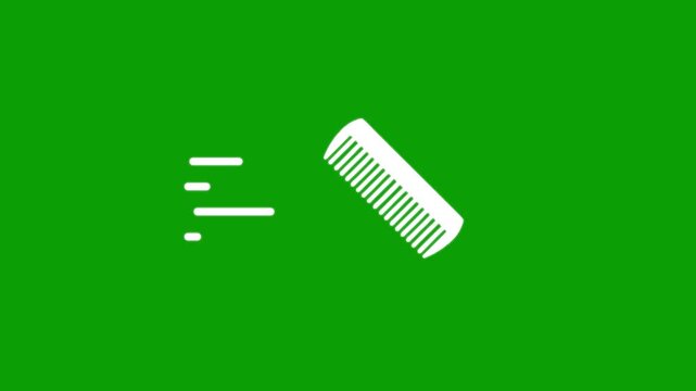 White hair comb motion graphic on green screen background, fast combing animation, beauty and hair care concept, grooming tool dynamic visual.