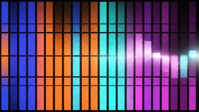 Colorful equalizer bars moving dynamically in a digital audio visualizer motion clip background graphic design