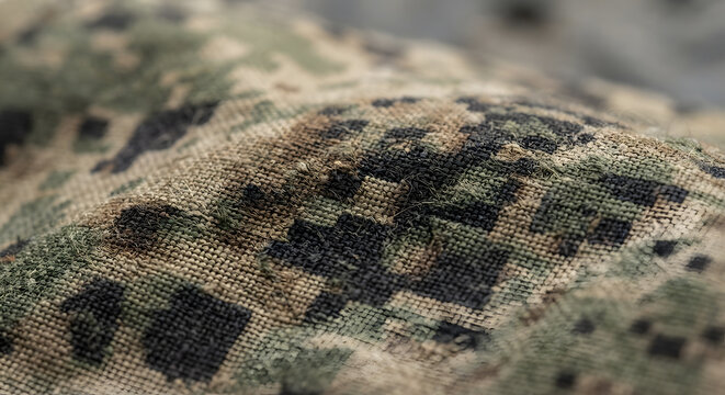 A close-up view of digital camouflage fabric texture