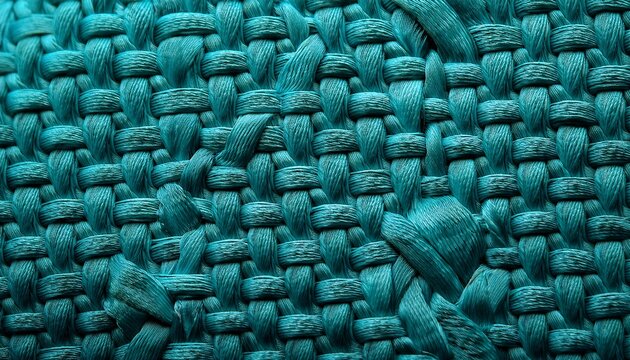 detailed macro view of a woven teal fiber surface showing the texture and tight interlocked pattern