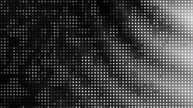 Dynamic white dots pattern with halftone texture. Abstract black twirl wave background animation for modern digital design.
