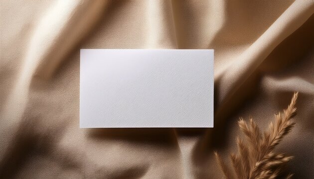 tarjeta en blanco colocada en el centro sobre un fondo de tela de lino suave con una textura sutil