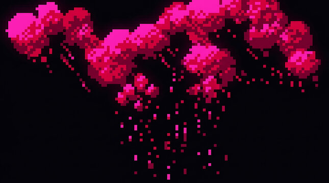 Pink pixel art explosion effect on dark background