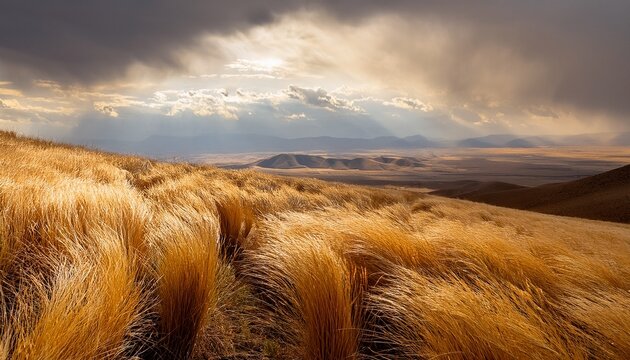 golden stalks whisper on a stark rolling canvas under a veiled sky a raw untamed vista unique perspective cloudy sky