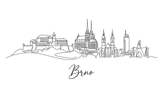 Minimalist Line Drawing of Biel/Bienne Skyline Highlighting Historic and Modern Structures in Switzerland