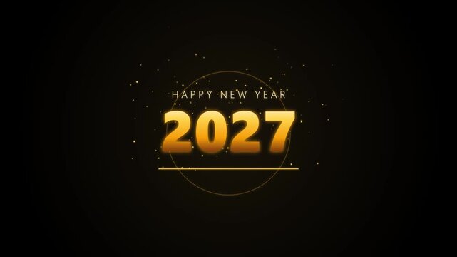 Happy new year 2027 gold typography and glowing particle animation video footage