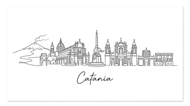 Minimalist Line Art of Catania's Iconic Architectural Landmarks and Cityscape