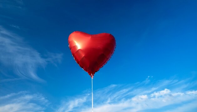 heart shaped red balloon floating in blue sky