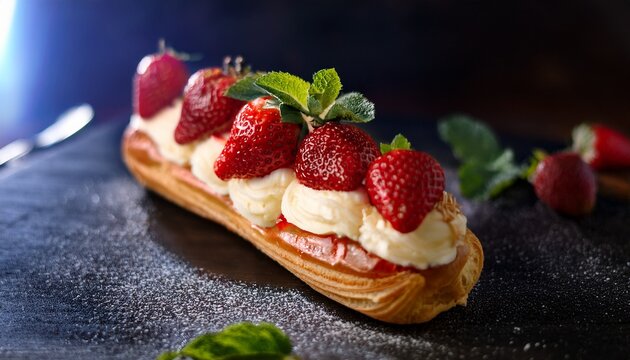 night s embrace highlights the delicate strawberry eclair a chantilly dream in puff pastry