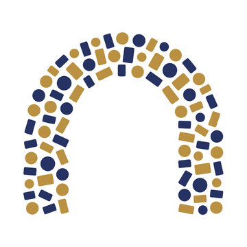 Arch shape made of blue circles and gold rectangles