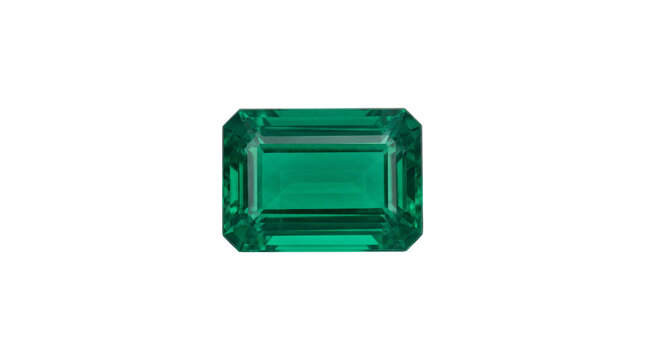Emerald cut green gemstone, polished faceted emerald crystal, precious stone for luxury jewelry design, elegant gemstone crystal isolated PNG with Transparent Background