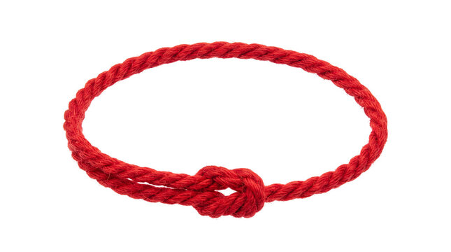 Red thread bracelet with knot, traditional red string protection charm, symbolic red rope loop for luck and fate isolated PNG with Transparent Background
