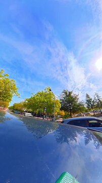 Car Roof Mounted Camera Unique and Ultra Wide Angle Footage of British Road Travel and Traffic. During Travel Car Was Passing Through Most of Cities Streets, Landscapes and Highways of England, UK