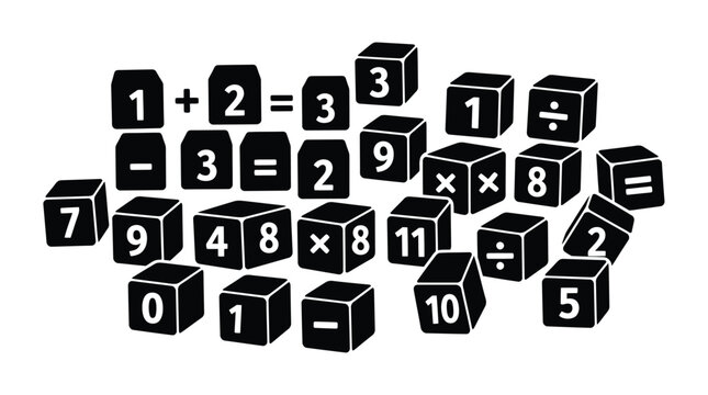 Black and white calculator buttons with numbers and symbols on white background