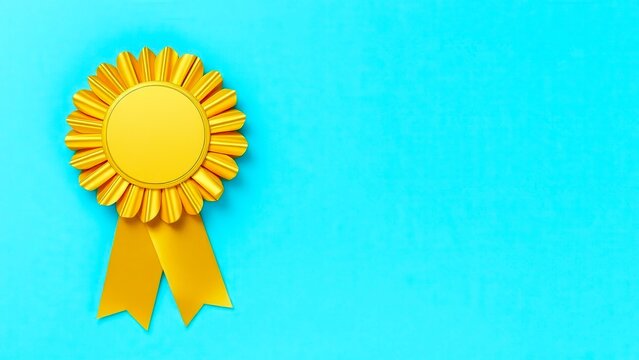 A gold award rosette on a bright blue background symbolizes success and recognition. An ideal visual for business events, motivational programs and award ceremonies.