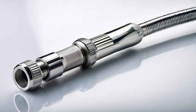 chrome pistol grip hose nozzle on clean white surface