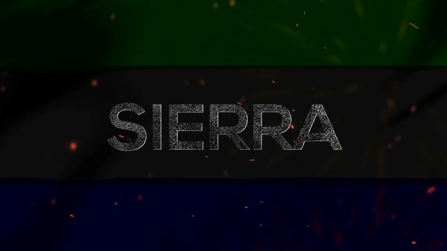 The word sierra written in a bold textured font over a dark colorful abstract background with light bokeh
