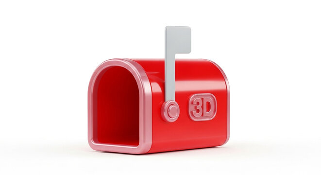 Minimalist Red Mailbox with White Flag and Letter Slot for Creative Branding and Marketing Materials