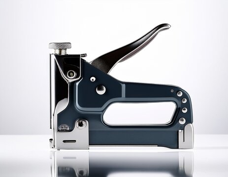 staple gun product render on bright white studio backdrop