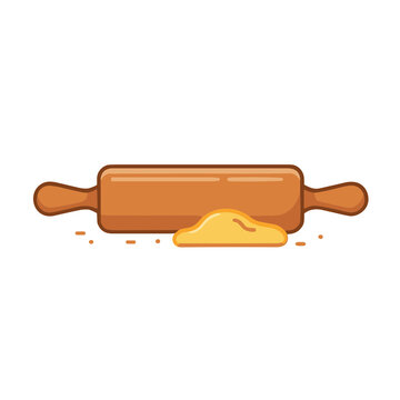 Wooden rolling pin and dough