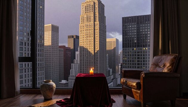 Urban Sanctuary with Candlelit Table and City View