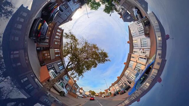 Car Roof Mounted Camera Unique and Ultra Wide Angle Footage of British Road Travel and Traffic. During Travel Car Was Passing Through Most of Cities Streets, Landscapes and Highways of England, UK