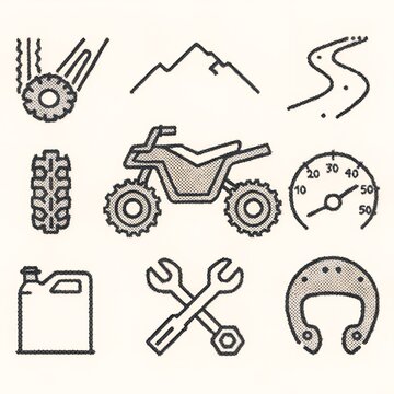 Light sports ATV with accessories and symbols related to off-road riding