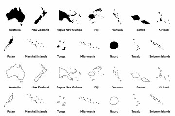 Australia, New Zealand and Oceania Map Silhouette Vector Set © Zimbunar