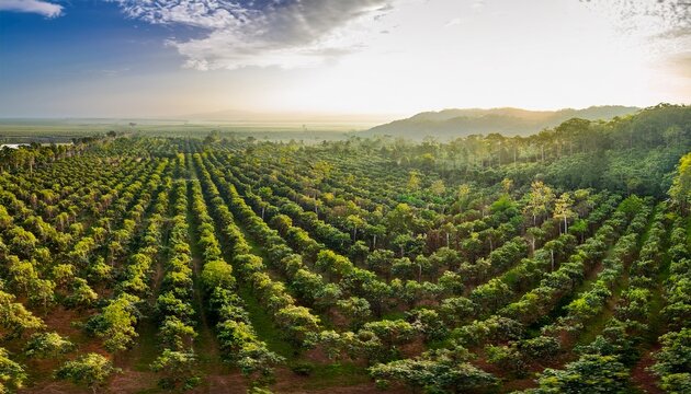 dense rubber tree plantation demonstrating commercial agricultural production