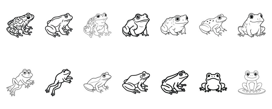 line art frog icons set