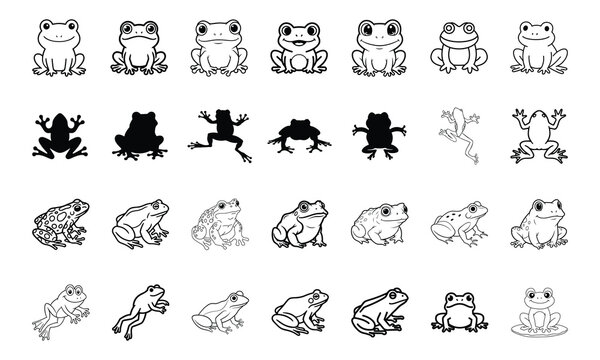 line art frog icons set