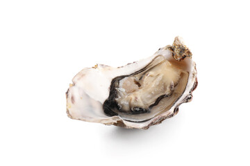 Gourmet seafood and luxury dining, fresh raw oyster on the half shell for culinary menu and restaurant marketing isolated on a clean white background © Pixel-Shot