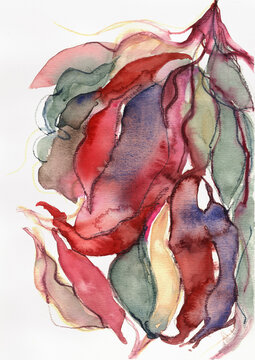 Flowing Biomorphic Forms in Autumn Colors, Expressive Hand-Painted Watercolor