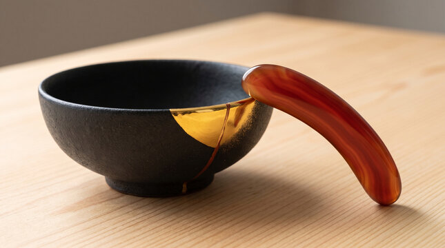 Agate Burnisher Polishing 24k Gold Urushi Line on Black Ceramic