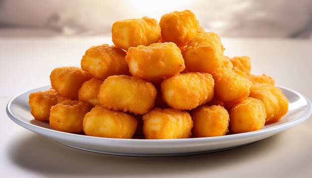 heap of golden fried cheese curds on white plate appetizing crispy bites delicious