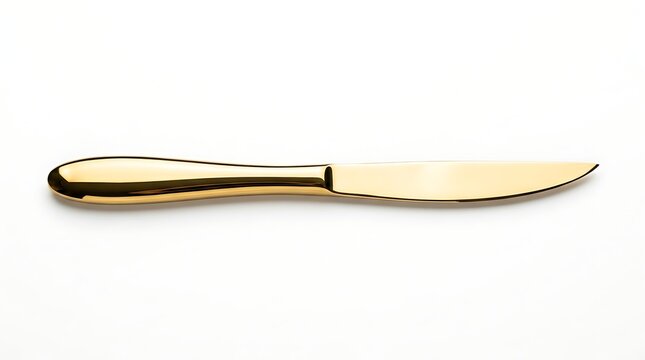 Gilded Butter Knife: A gleaming gold butter knife rests against a neutral background, its smooth, polished surface reflecting ambient light, hinting at culinary elegance and fine dining.