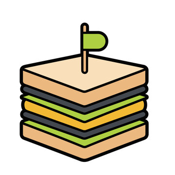 Layered sandwich with green flag on toothpick