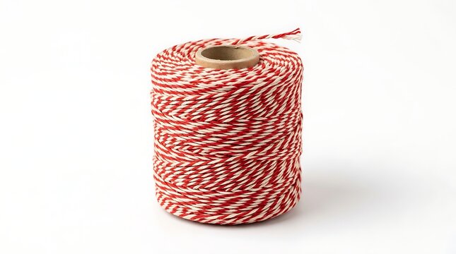 Red and White Baker's Twine Spool: A roll of classic red and white baker's twine sits ready for use, its distinctive spiral pattern hinting at culinary creativity and decorative possibilities.