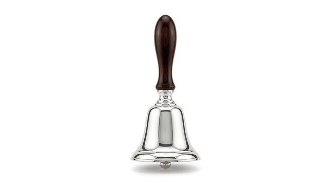 Service Bell with Wooden Handle: A polished metal service bell with a rich, dark wooden handle stands ready to summon assistance, symbolizing prompt attention and efficient service.