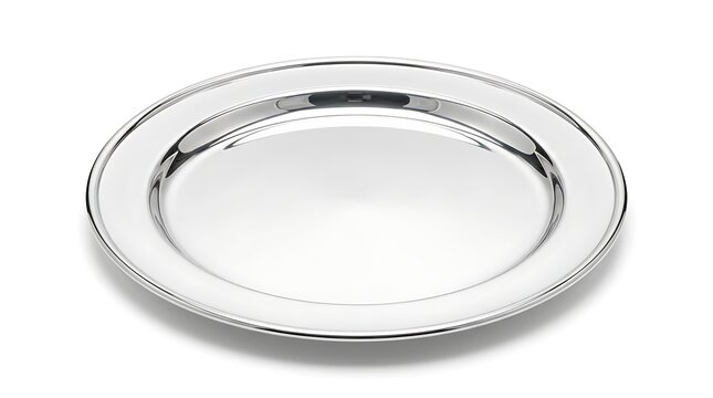 Silver Plate Gleam: A clean, polished silver plate sits ready for a culinary creation, reflecting subtle light and exuding elegance.