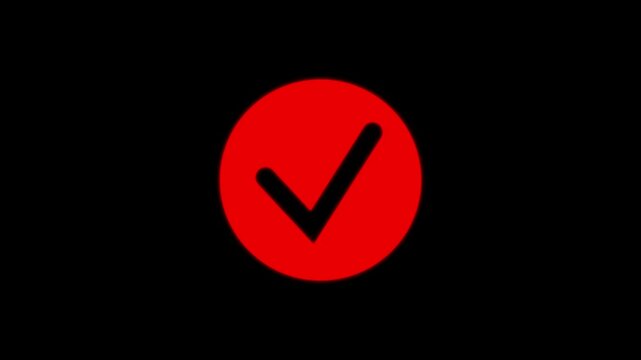 Red checkmark icon animation on black background, for ui ux, and success notification