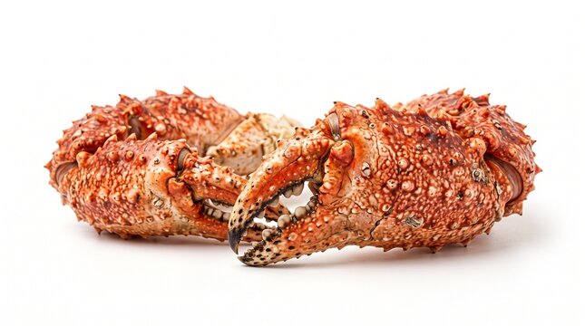 Two large spiky crab claws isolated on a white background