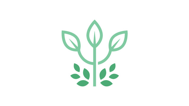 Minimalist green leaves plant vector logo icon featuring delicate stems against white background