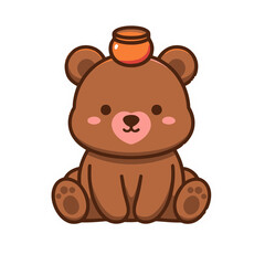 Obraz premium Cute cartoon bear with honey pot