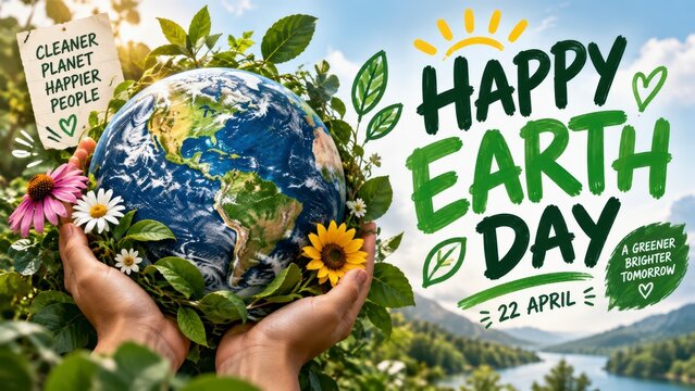 Hands holding planet Earth with flowers and environmental awareness