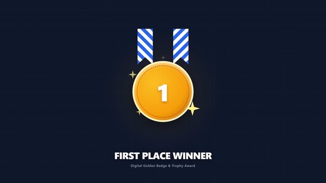 Digital gold medal icon animation for first place achievement award