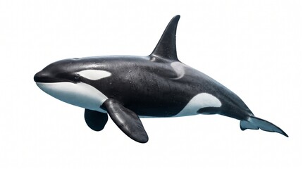 Obraz premium A single orca whale swimming isolated against a white background